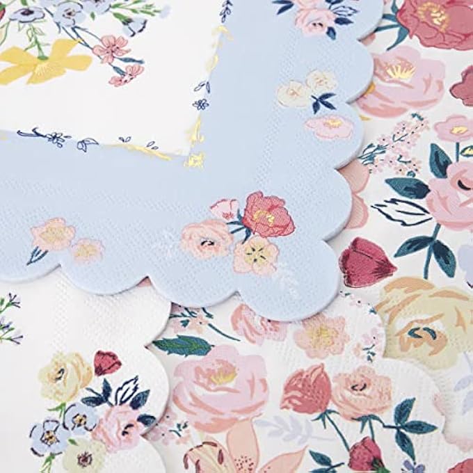 ENGLISH GARDEN LARGE NAPKINS  FLORAL PARTY NAPKINS WITH GOLD FOIL AND SCALLOPED EDGE, ELEGANT PAPER NAPKINS FOR BIRTHDAY, WEDDING, ANNIVERSARY, PACK OF 16 - Image 4